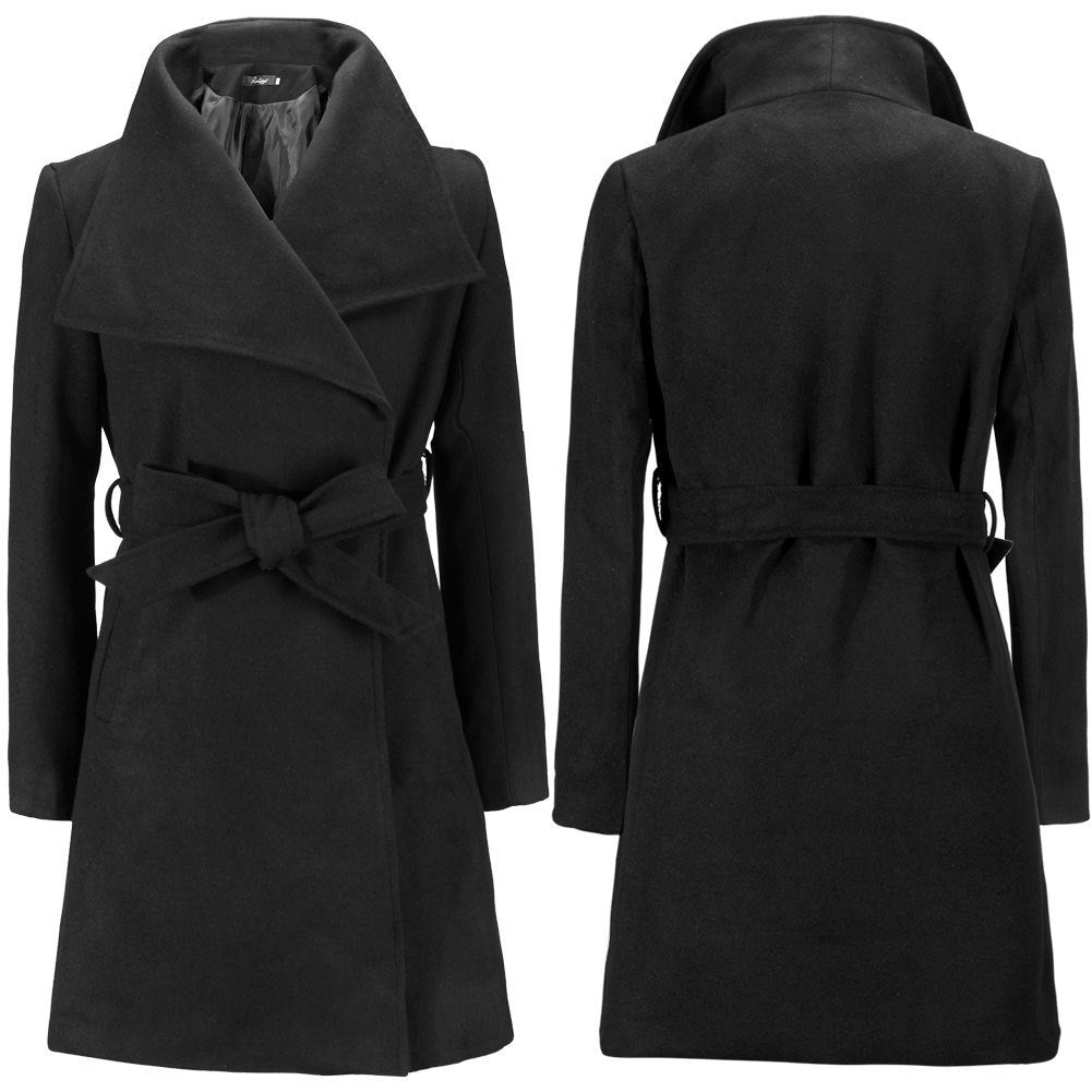Women's Belted Coat with Wide Lapel