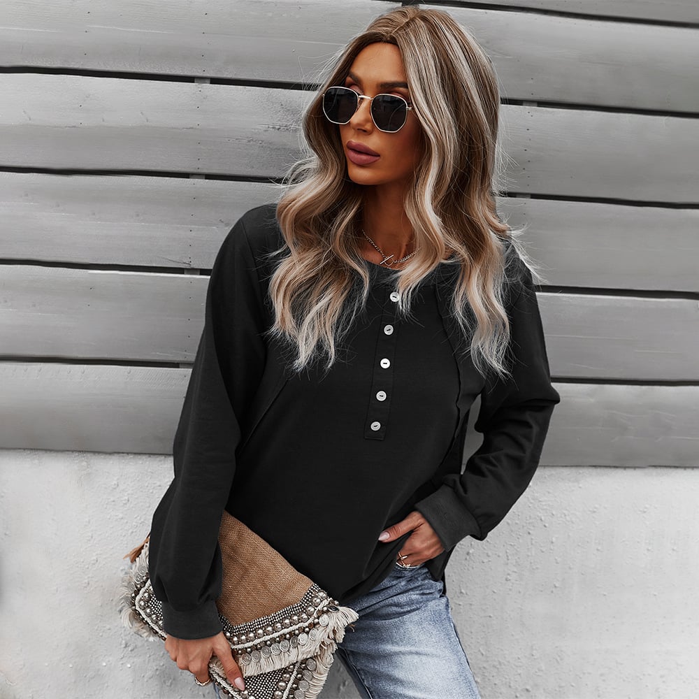 Women’s Long-Sleeve Button-Neck Pullover