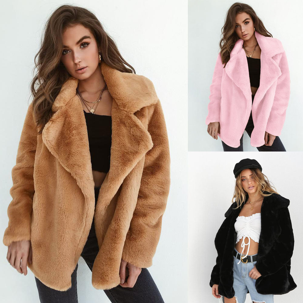 Women's Plush Collar Coat – Fitted Autumn & Winter Style