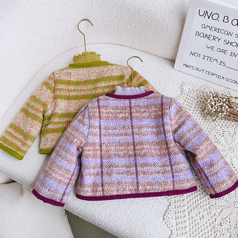 Girls' Double-Breasted Coat – Green or Purple Winter Style