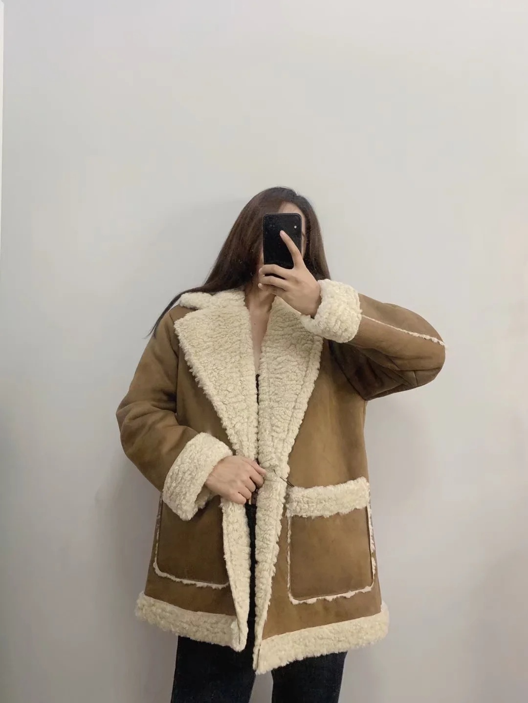 Women's Khaki Winter Coat – Loose-Fit Long Sleeve Style