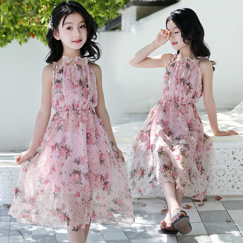 Girls’ Pink Floral Sleeveless Dress