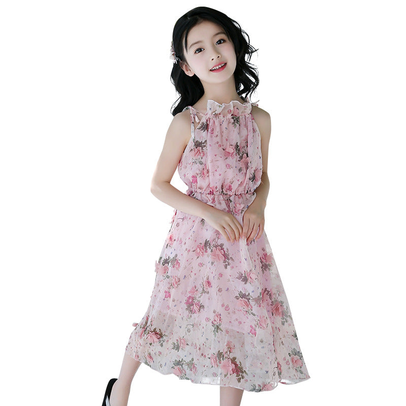 Girls’ Pink Floral Sleeveless Dress