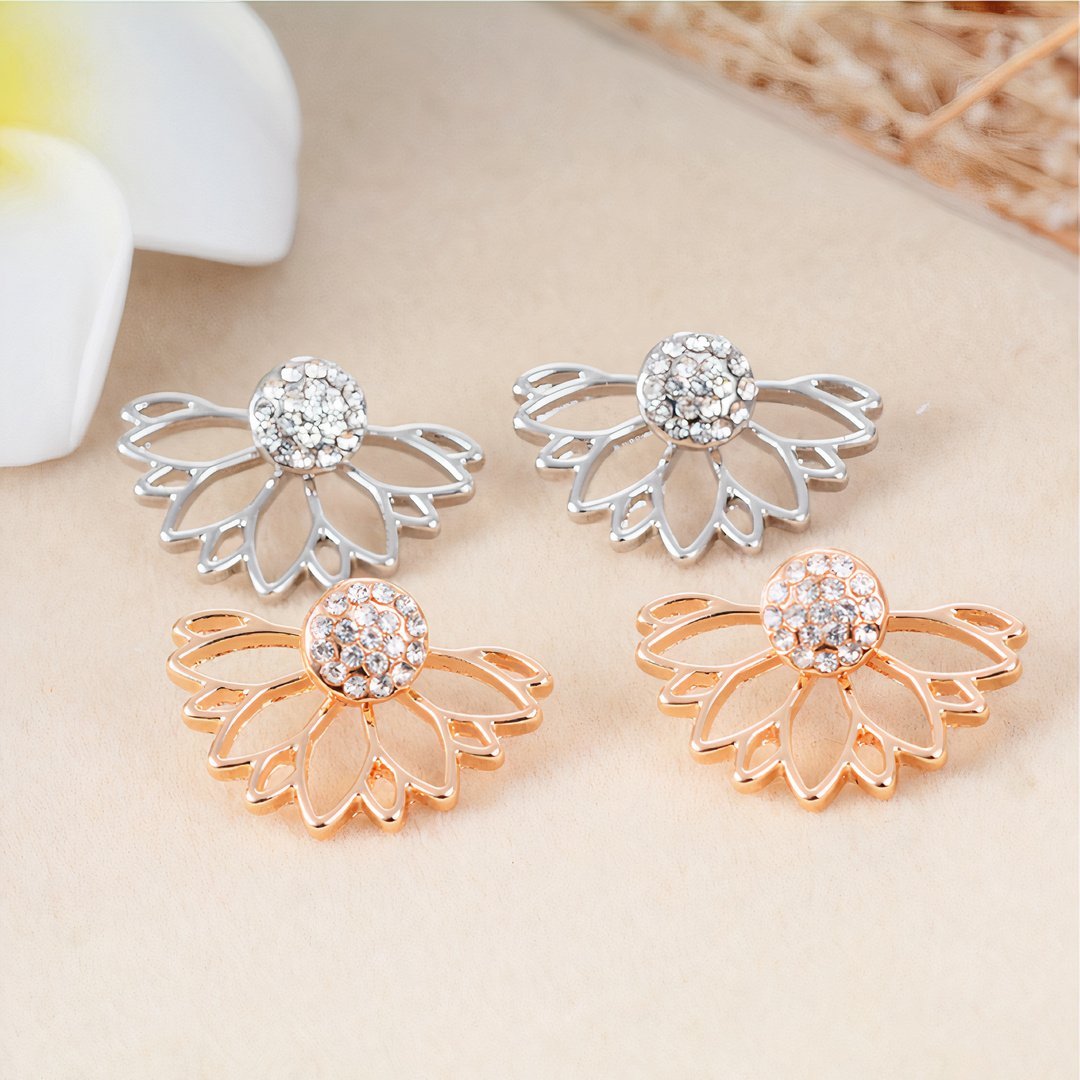 Versatile Gold-Finish Crystal Earrings with Removable Flower Jackets