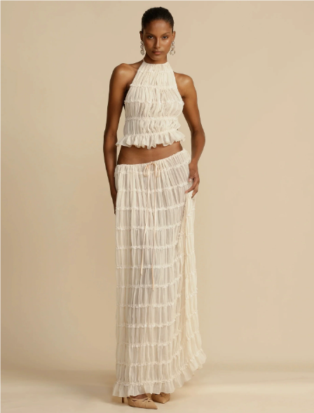 Boho Halter Dress Set – Pleated Two-Piece Sleeveless Style