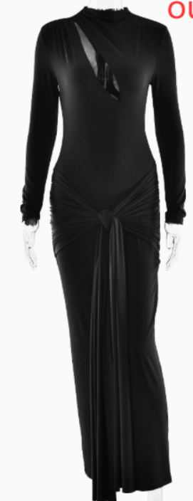 Long Sleeve Cutout Dress with Split Detail and Color Options