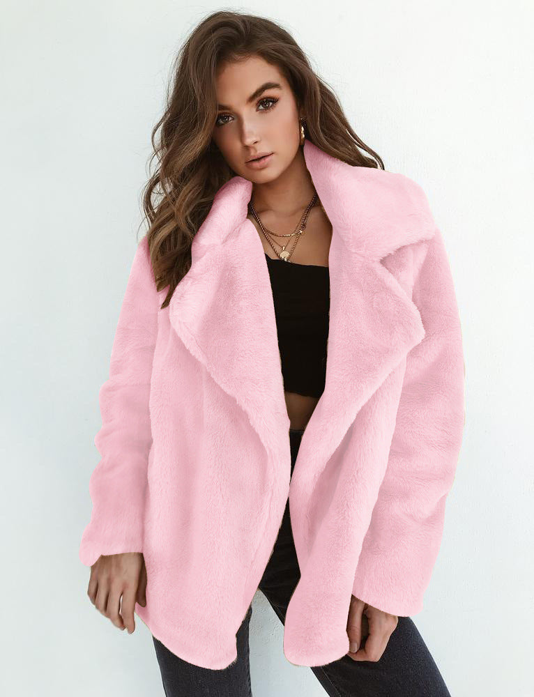 Women's Plush Collar Coat – Fitted Autumn & Winter Style