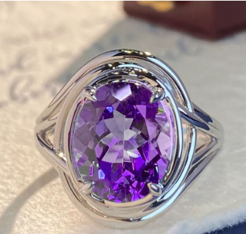 Purple Oval Fashion Ring – Silver Tone