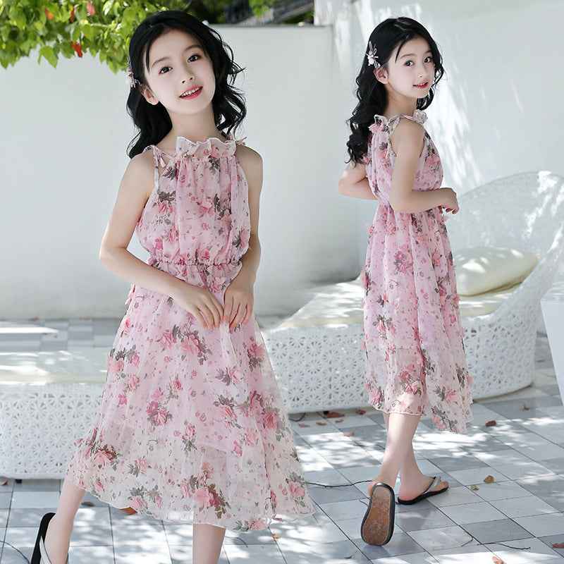 Girls’ Pink Floral Sleeveless Dress