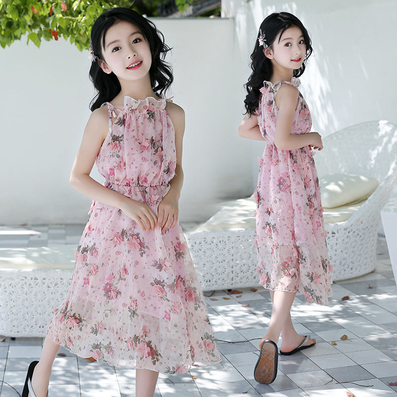 Girls’ Pink Floral Sleeveless Dress