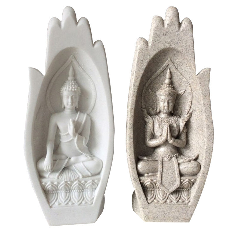 Buddha Hand Sculpture in White Resin for Shelf and Table Decor