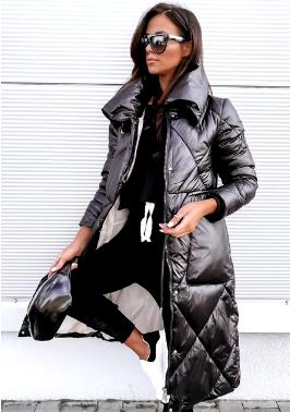 Women's Long Winter Coat – Stand Collar Zip Style