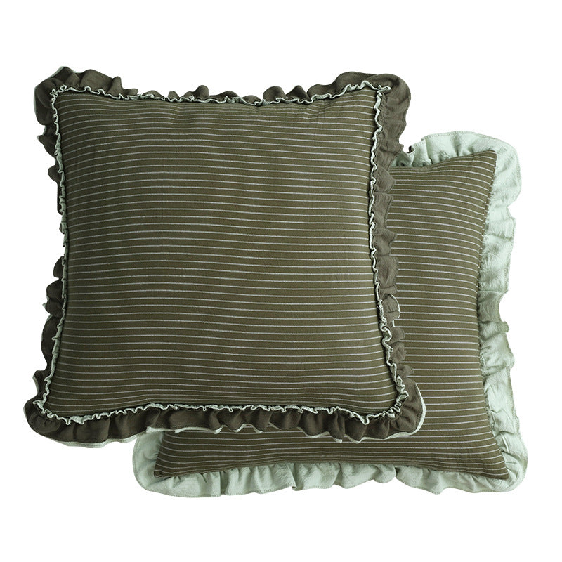 Ruffled Sofa Cushion with Striped Detail for Cozy Home Styling