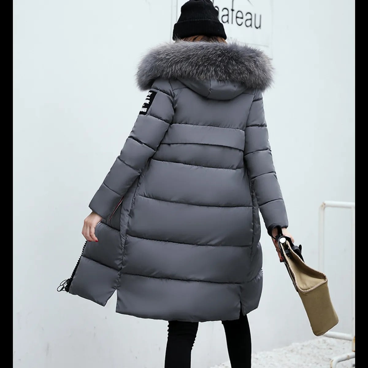 Plush Collar Padded Coat – Slim-Fit Polyester Outerwear