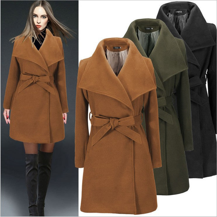 Women's Belted Coat with Wide Lapel