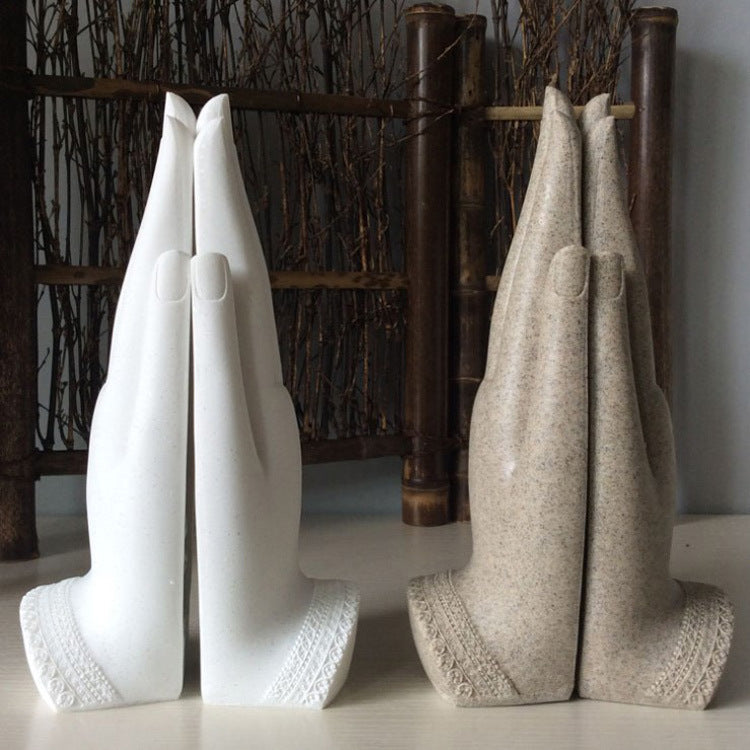 Buddha Hand Sculpture in White Resin for Shelf and Table Decor