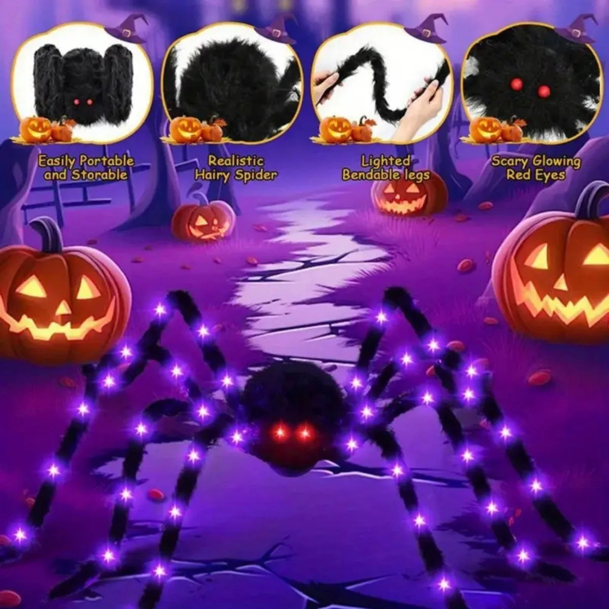 Spooktacular Halloween Light-Up Fuzzy Spider - Transform Your Haunting Decor