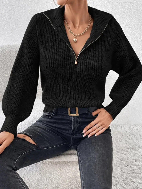 Chic Women's Half Zip Knit Sweater - Elevate Your Everyday Style