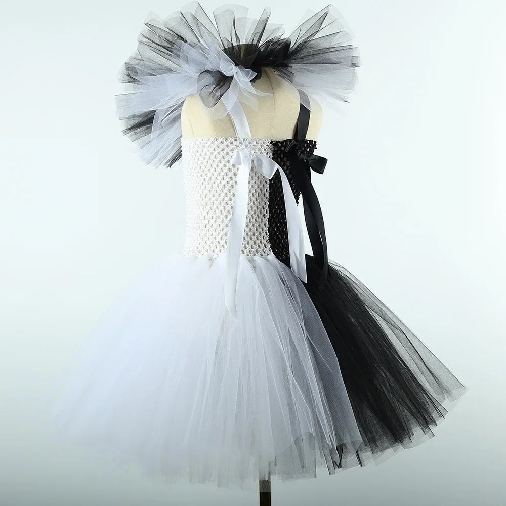 Terrifier Art Clown Girl Costume – Your Child's Spooktacular Black & White Tutu Dress for Halloween