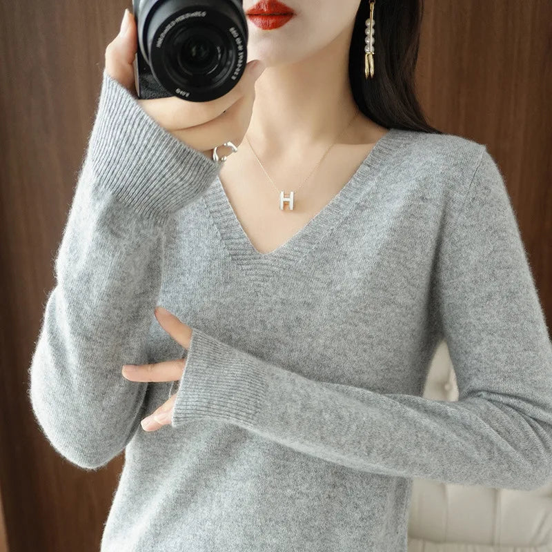 Luxurious Cashmere V-neck Pullover Sweater - Embrace Comfort in Style