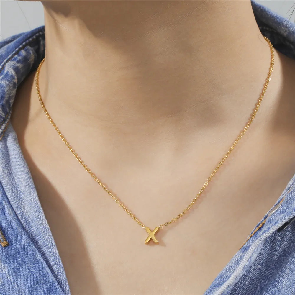Personalized Minimalist Necklace β A-Z Initial Pendant in Stainless Steel & Gold