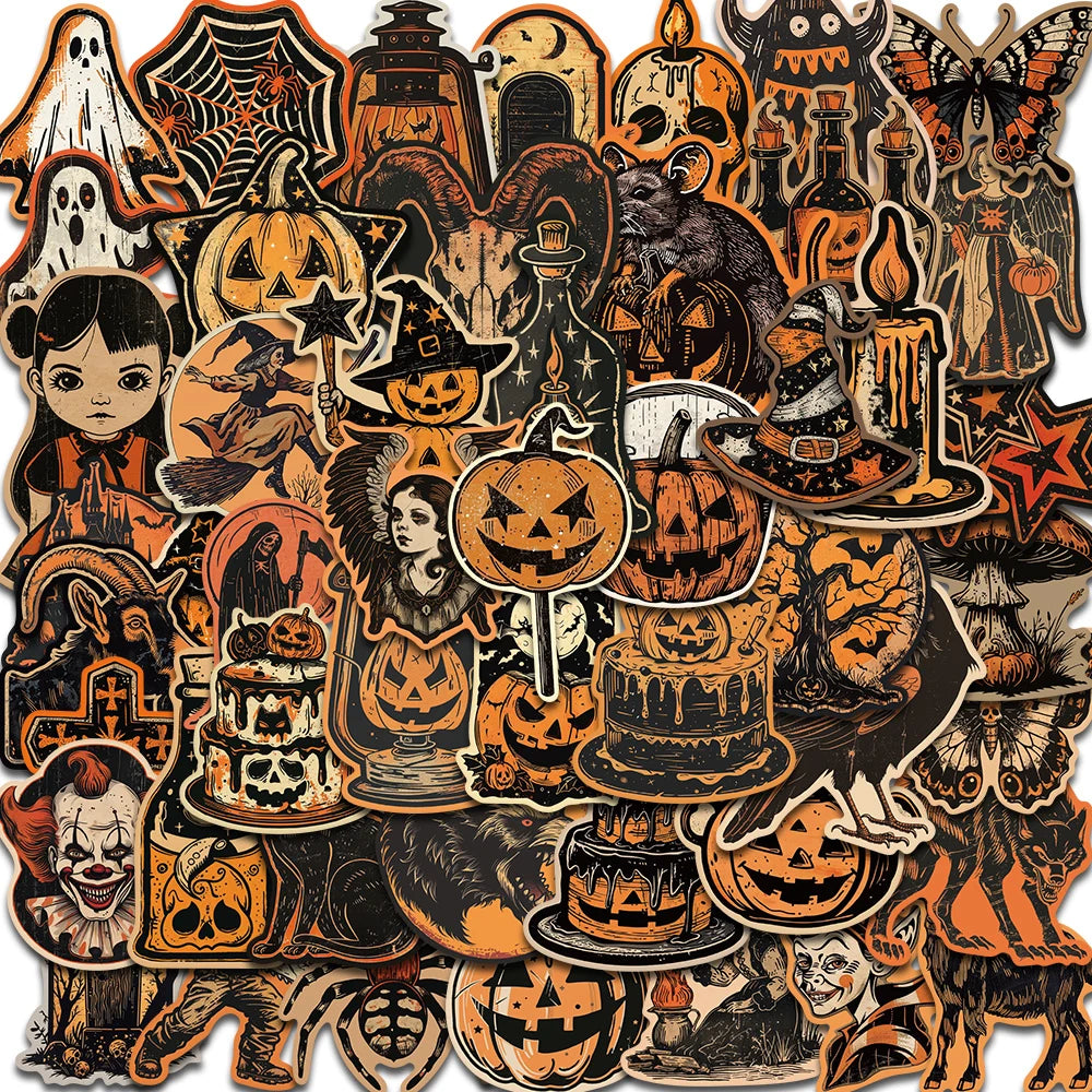 Transform Your Decor with 50/100PCS Retro Halloween Stickers – Perfect for Spooky Customization!