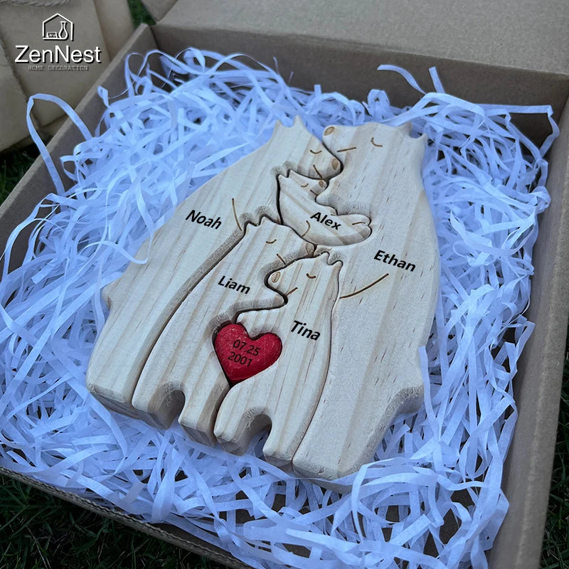 Engaging Personalized Wooden Bear Puzzle – A Heartfelt Family Keepsake