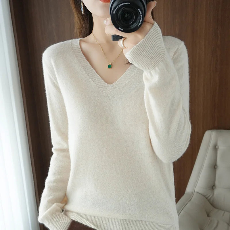 Luxurious Cashmere V-neck Pullover Sweater - Embrace Comfort in Style