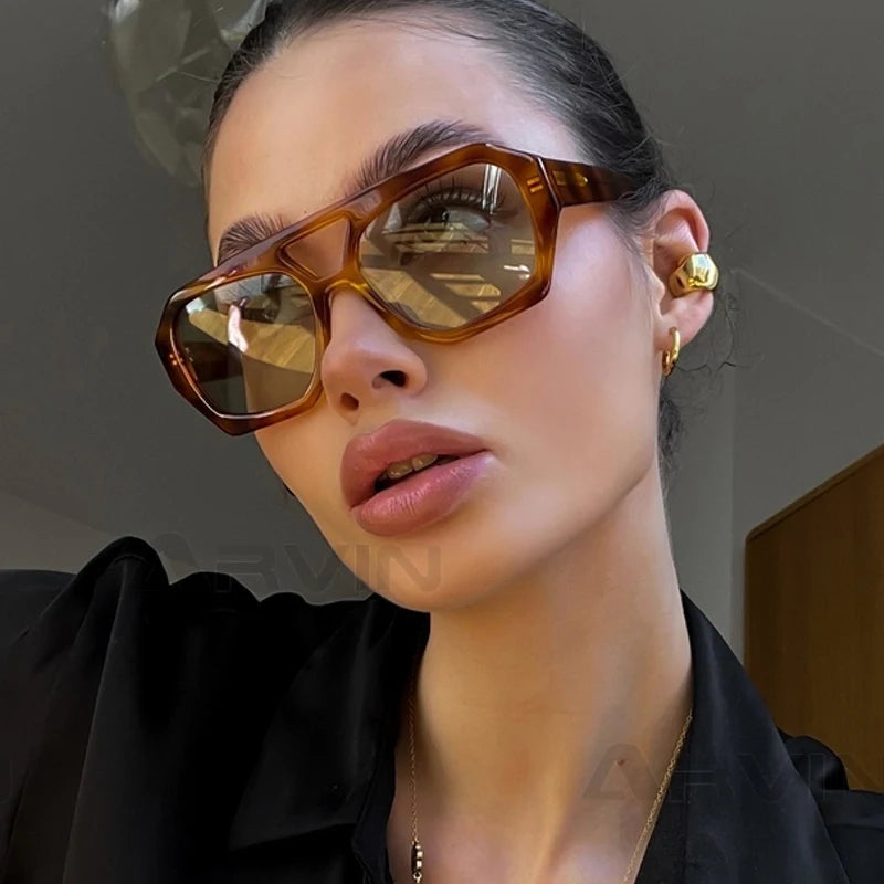 Arvin Vintage Square Leopard Blue Sunglasses with UV400 protection and double bridge design â retro modern unisex eyewear - OLM Store