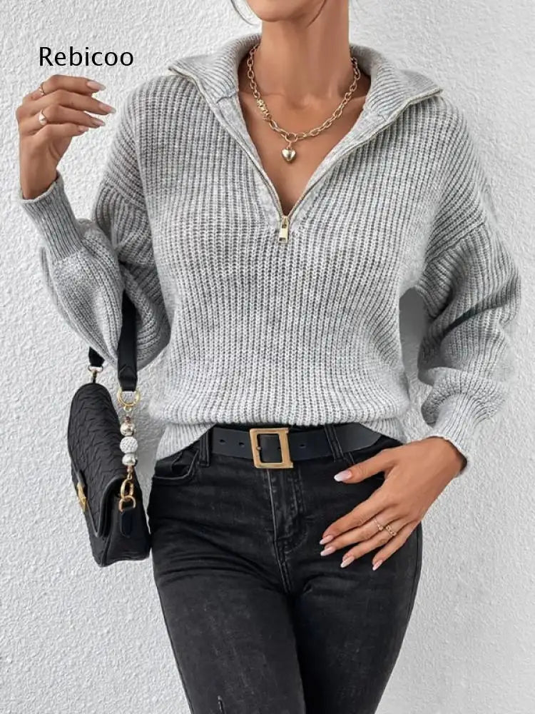 Chic Women's Half Zip Knit Sweater - Elevate Your Everyday Style