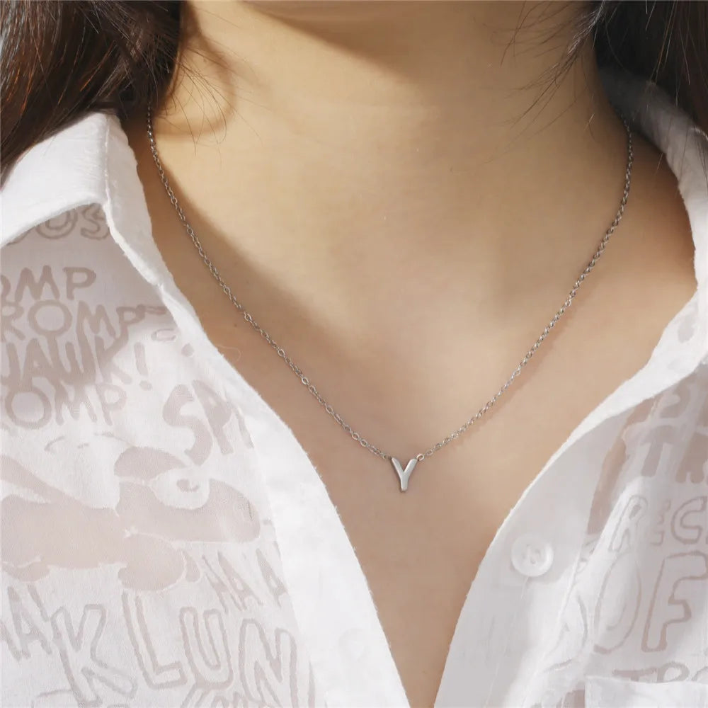 Personalized Minimalist Necklace β A-Z Initial Pendant in Stainless Steel & Gold