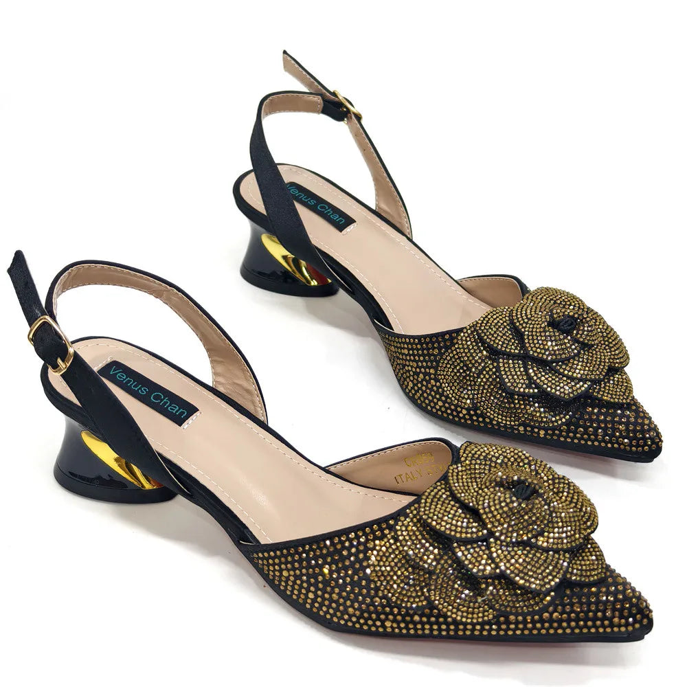 Elegant Peach Shoe and Bag Set – Stunning Rhinestone Slingbacks with Pearls Knot