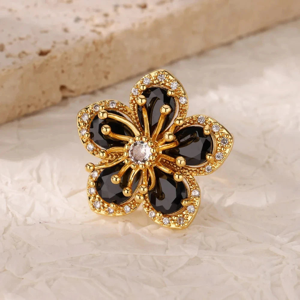Elegant Colorful Heart Zircon Ring - Luxury Gold Plated Design for Every Occasion