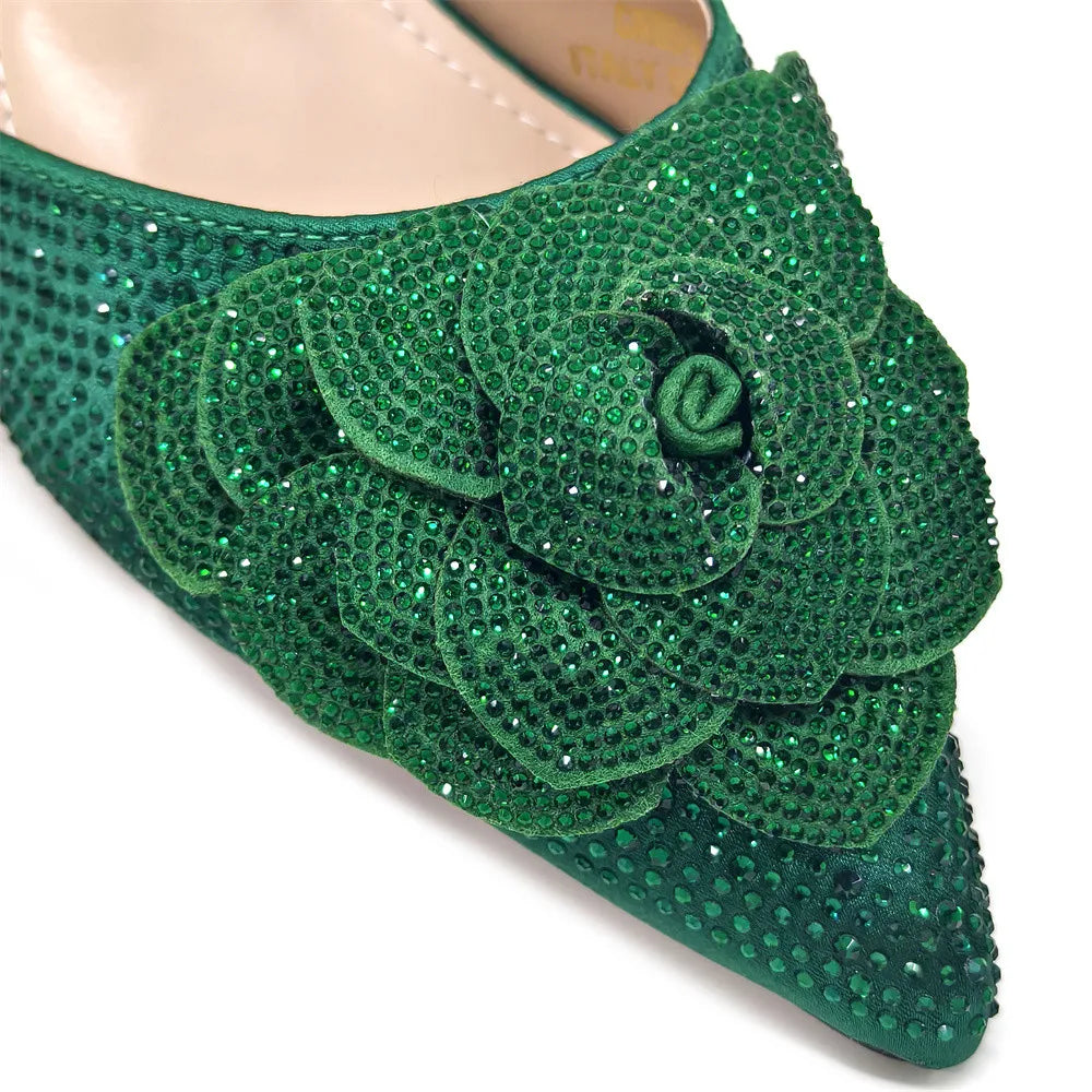 Elegant Peach Shoe and Bag Set – Stunning Rhinestone Slingbacks with Pearls Knot