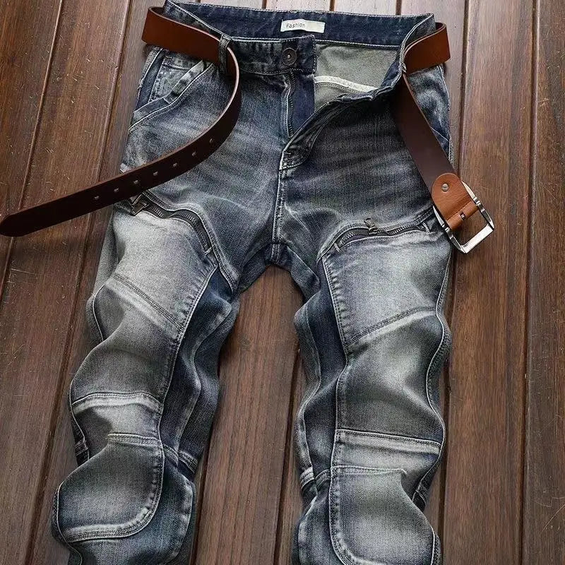 Korean Style Blue Designer Denim Trousers - OLM Store