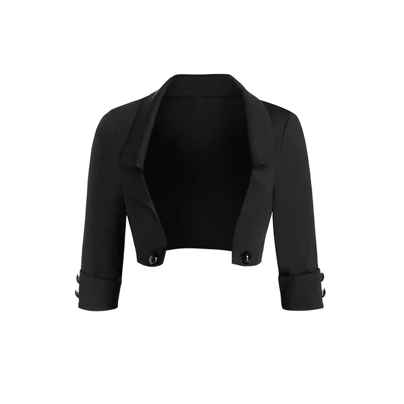 Chic Gothic Dress Outfit for Women: Open Front Jacket & Lace-Up Crisscross Dress