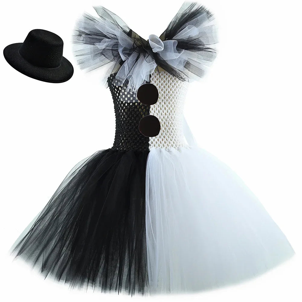 Terrifier Art Clown Girl Costume – Your Child's Spooktacular Black & White Tutu Dress for Halloween