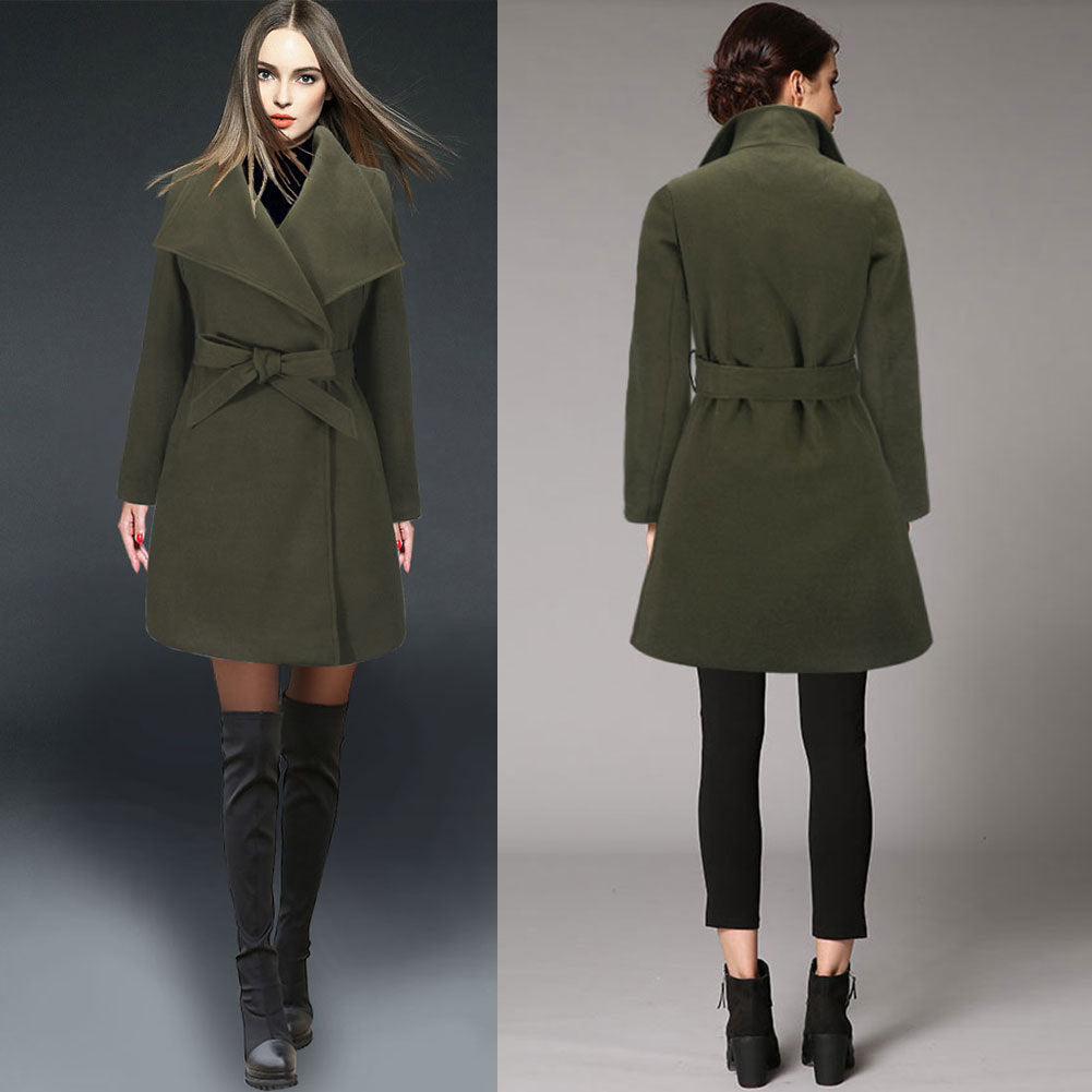 Women's Belted Coat with Wide Lapel