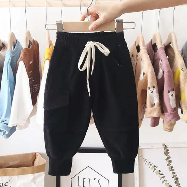 Boys' Cargo Pants in Khaki and Black with 80–140cm Size Labels
