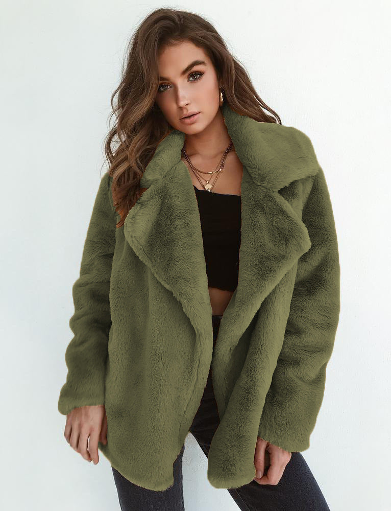 Women's Plush Collar Coat – Fitted Autumn & Winter Style