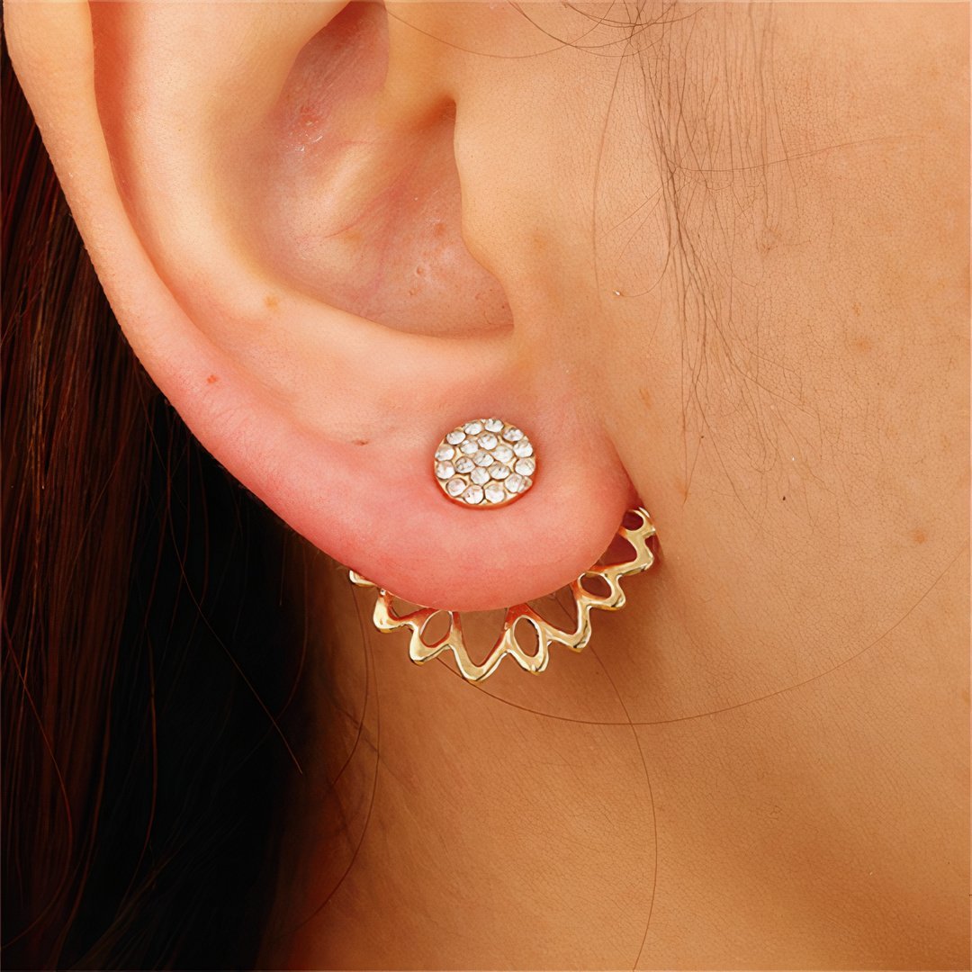 Versatile Gold-Finish Crystal Earrings with Removable Flower Jackets