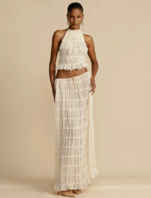 Boho Halter Dress Set – Pleated Two-Piece Sleeveless Style