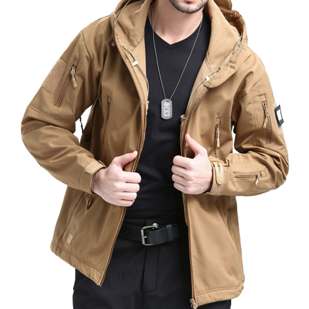 Men's Tactical Jacket with Adjustable Hood and Multiple Pockets