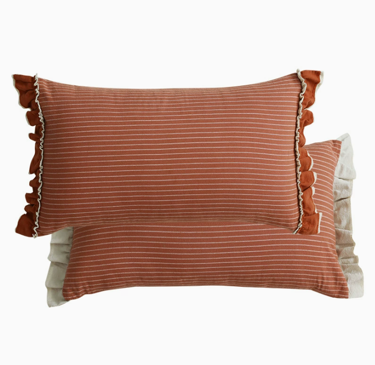 Ruffled Sofa Cushion with Striped Detail for Cozy Home Styling