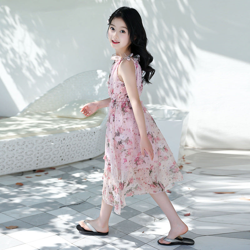 Girls’ Pink Floral Sleeveless Dress