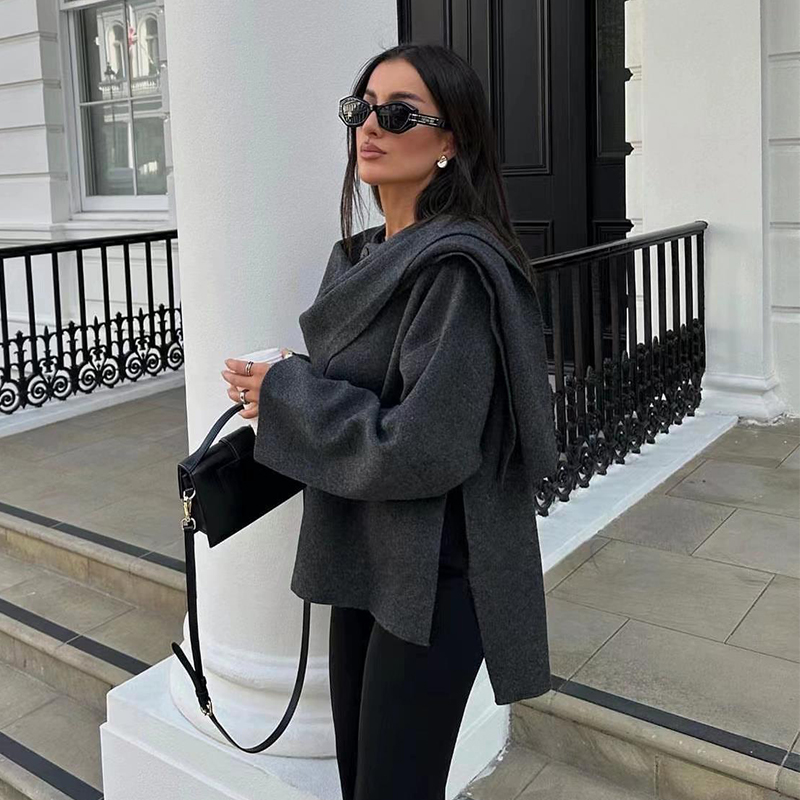 Scarf Detail Coat – Asymmetric Short Layer for Women
