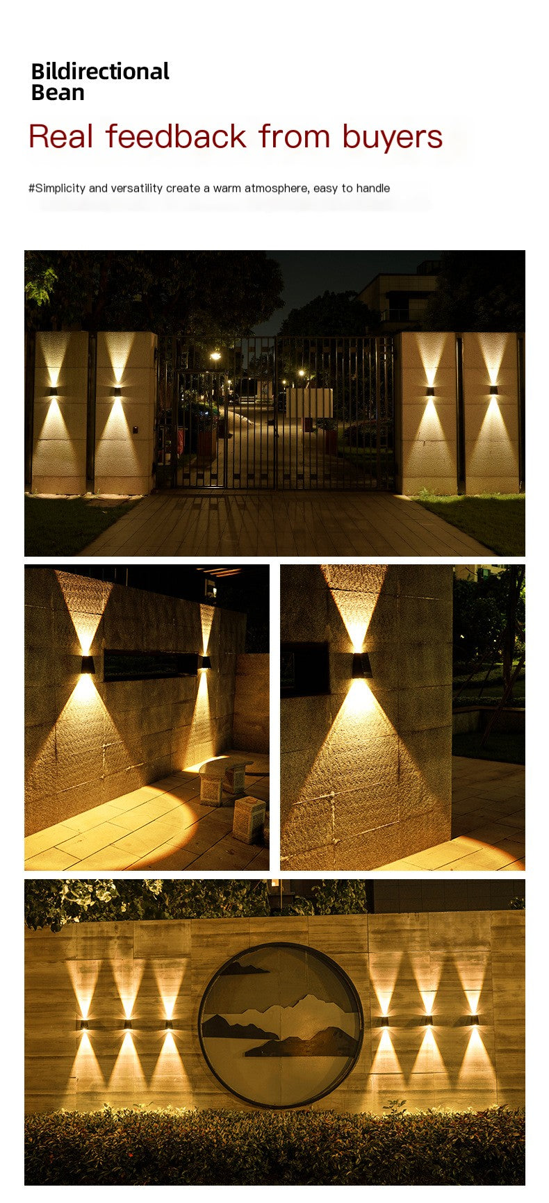 Solar Wall Light with Two-Beam Design for Outdoor Spaces