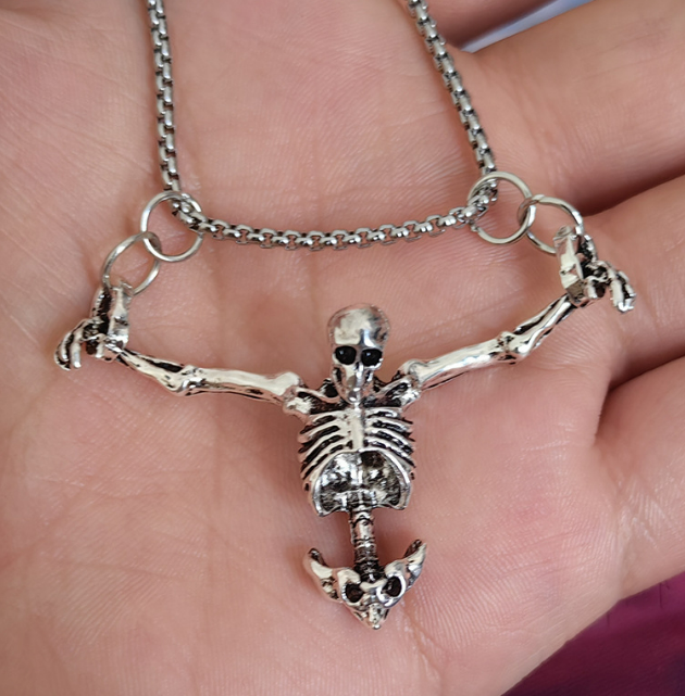 Gothic Skeleton Pendant Necklace – Silver Tone