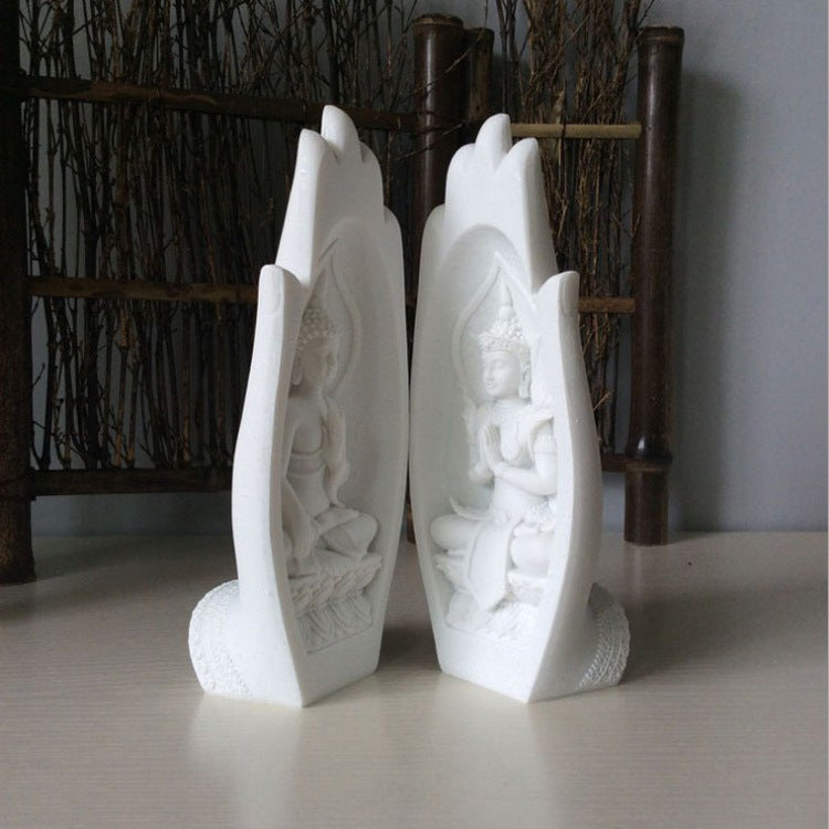 Buddha Hand Sculpture in White Resin for Shelf and Table Decor
