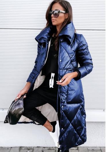 Women's Long Winter Coat – Stand Collar Zip Style